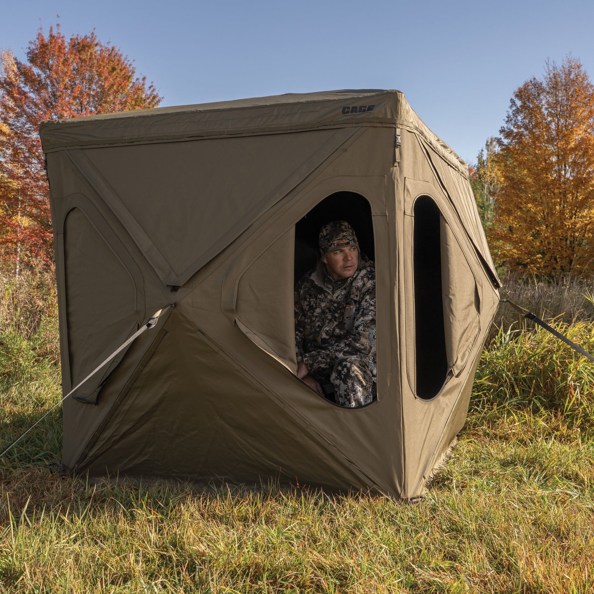 tent blinds CAGE Permanent Hub Blind R30 Hunting Blind Olive Tan